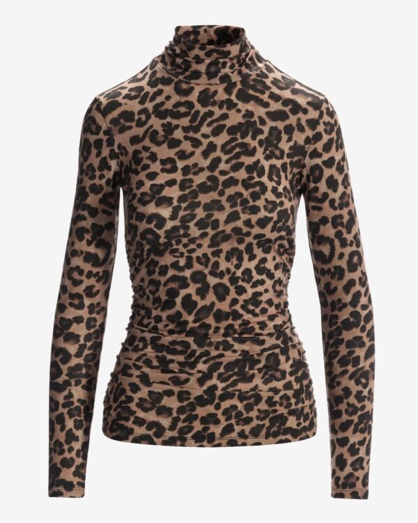 So Chic Winter Cheetah Ruched Turtleneck Top Brown - Image 2