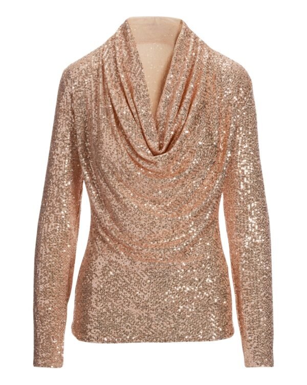 Sequin Cowl Neck Knit Top Blush - Image 2